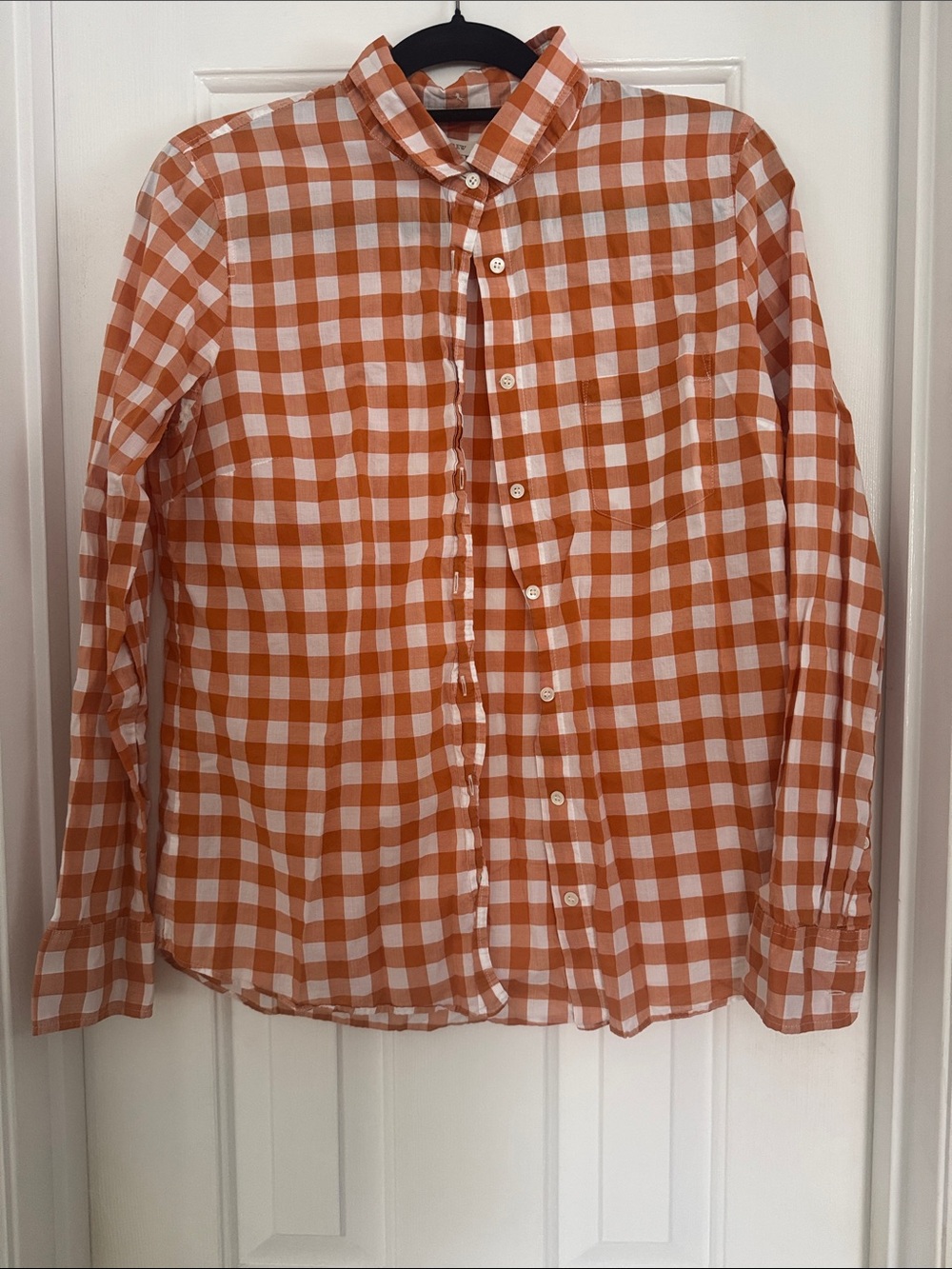 J. Crew Orange and White Gingham Button-Down Shirt